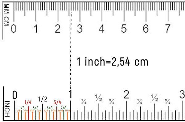 1 inch được chứng minh là bằng 2.54 cm